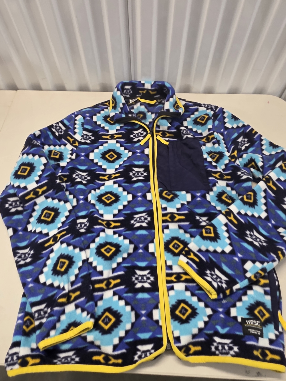 Wesc Moritz Full Zip Up Fleece Jacket Unisex Men's XL Women XXL Blue Yellow